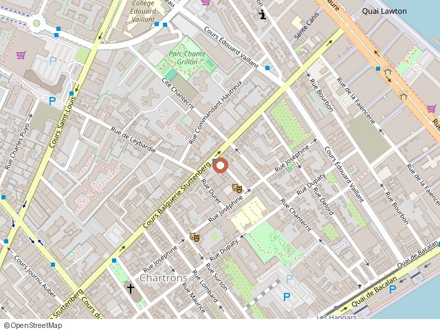 Plan du quartier des Chartrons, le cabinet se trouve au 18 rue Vieillard.